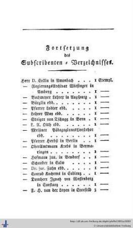 Fortsetzung des Subscribenten-Verzeicnisses.