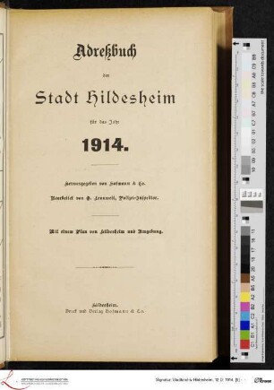1914: [1914] Adreßbuch der Stadt Hildesheim : für das Jahr 1914