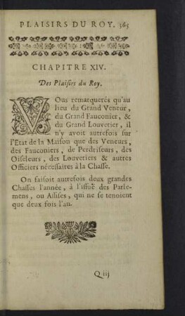 Chapitre XIV. Des Plaisirs du Roy.
