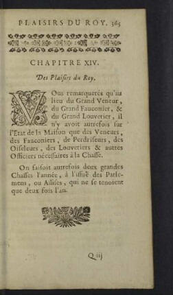 Chapitre XIV. Des Plaisirs du Roy.