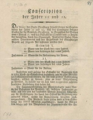 Conscription der Jahre 11 und 12 : [Straßburg, den 4ten Frimaire 12]