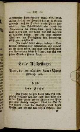 Erste Abtheilung. Thiere, die den nützlichen Haus-Thieren schädlich sind,.