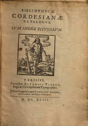 Bibliothecae Cordesianae Catalogvs : Cvm Indice Titvlorvm