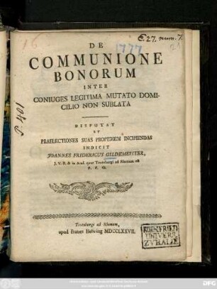 De Communione Bonorum Inter Coniuges Legitima Mutato Domicilio Non Sublata