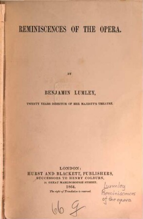 Reminiscences of the opera