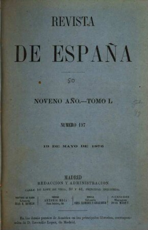 Revista de España. 50 = Año 9. 1876