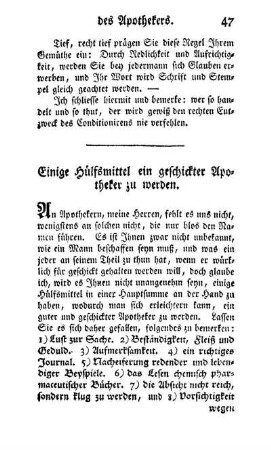 Einige Hülfsmittel ein geschickter Apotheker zu werden.