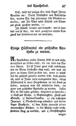 Einige Hülfsmittel ein geschickter Apotheker zu werden.
