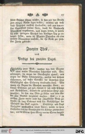 Zweyter Theil, und Predigt des zweyten Tages