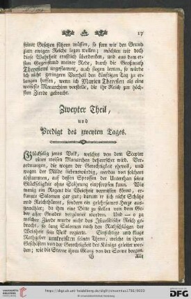 Zweyter Theil, und Predigt des zweyten Tages