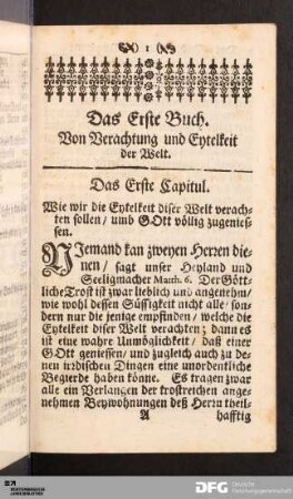 Das Erste Buch. Von Verachtung und Eytelkeit der Welt.