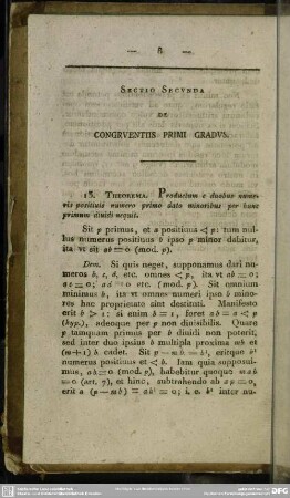 Sectio Secunda. De congruentiis primi gradus