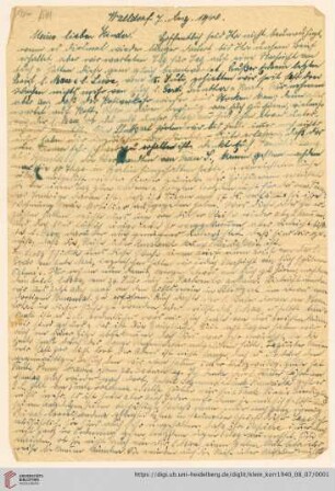 Korrespondenz von Alice und Ludwig Klein: Brief von Alice Klein an Max Klein und Susanne Klein