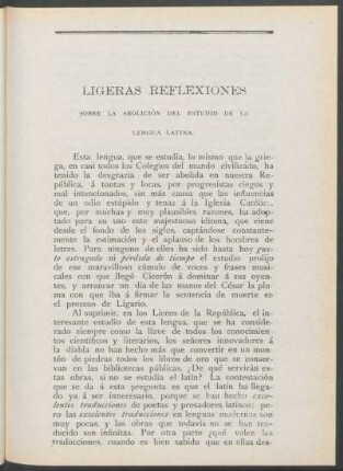 Ligeras reflexiones, por un antiguo profesor de latinidad