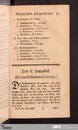 Das II. Hauptstück. (Von dem Geschlechtsworte Articulo.)