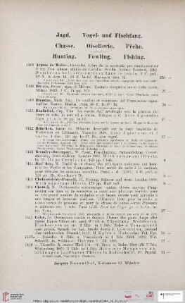 Jagd. Vogel- und Fischfang (Nr. 7408 - 7616)