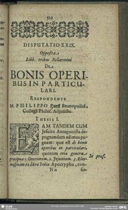 Disputatio XXIX. Opposita. Libb. tribus Bellarmini De Bonis Operibus in Particulari