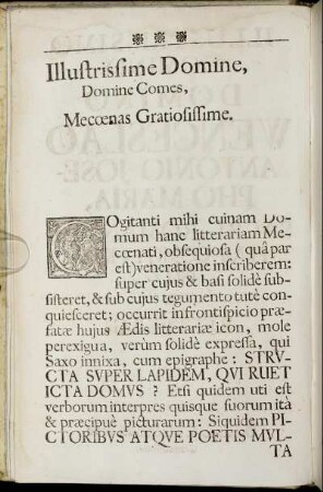 Illustrissime Domine, Domine Comes, Mecænas Gratiosissime.