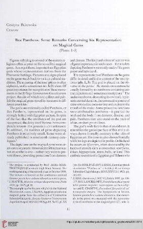 Bes Pantheos. Some Remarks Concerning his Representation on Magical Gems