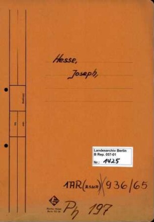 Personenheft Joseph Hesse (*19.11.1918), Regierungsamtmann