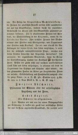 Zweyter Abschnitt. Phänomene der Schwere oder der ursprünglichen Anziehung aus der Ferne