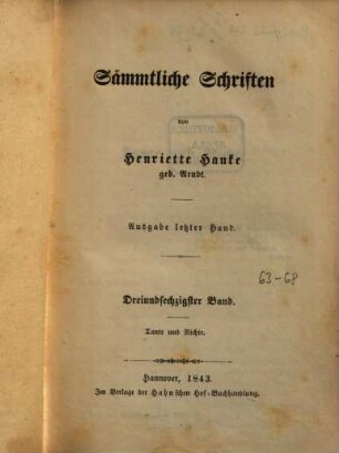 Sämmtliche Schriften : von Henriette Hanke, 63. Tante und Nichte