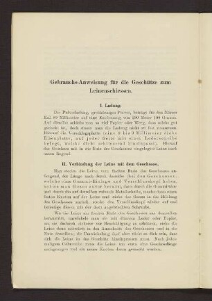 Gebrauchs-Anweisung für die Geschütze zum Leinenschiessen