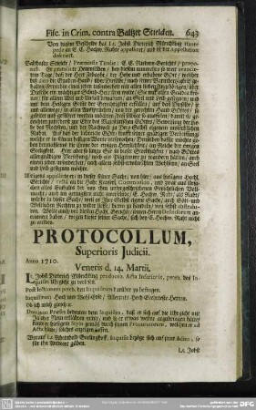 Protocollum, Superioris Judicii. Anno 1710.