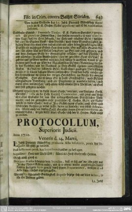 Protocollum, Superioris Judicii. Anno 1710.