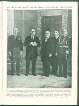 El ministro argentino en Roma visita al Hon. Mussolini
