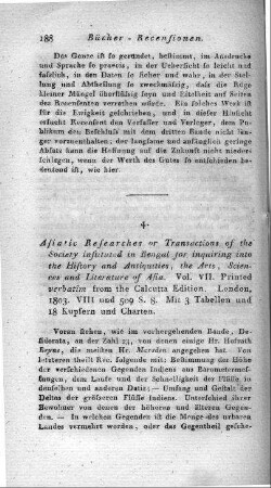 Asiatic researches or transactions of the Society instituted in Bengal, for inquiring into the history and antiquities, the arts, sciences, and literature, of Asia / Asiatic Society of Bengal. - Calcutta. - Vol. VII, 1803