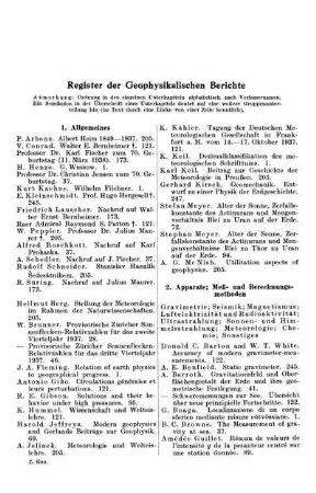 Register der Geophysikalischen Berichte