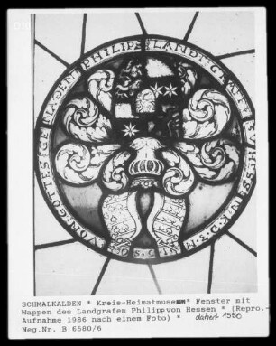 Fenster mit Wappen des Landgrafen Philipp von Hessen