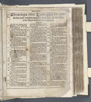 Chronologia edder Tydtregister der vornemesten vnde denckwerdigesten Historien / so im Olden vnde Nyen Testamente beschreuen werden.