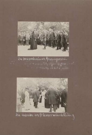 oben: Großherzogin Luise mit dem Mannheimer Gesangsverein im Garten von Schloss Mainau unten: Großherzogin Luise mit Vertretern der Bienenausstellungen im Garten von Schloss Mainau