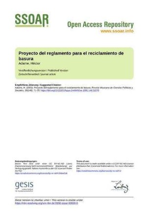 Proyecto del reglamento para el reciclamiento de basura