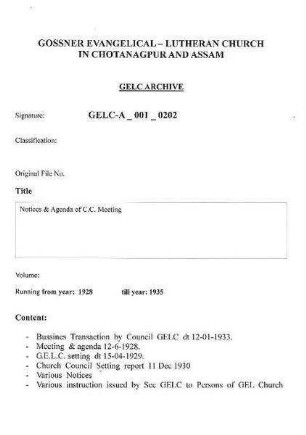 Notices & Agenda of C.C. Meeting