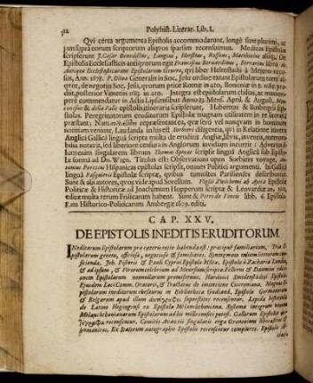 Cap. XXV. De Epistolis Ineditis Eruditorum