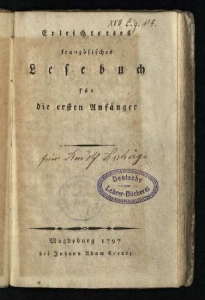 Erleichtertes französisches Lesebuch für die ersten Anfänger