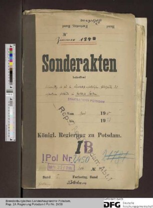 Überweisung der für den Kriegsbedarf erforderlichen Grundstücke und vorhandenen Gebäude im Stadtkreise Potsdam