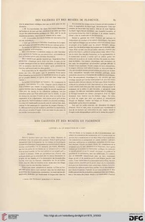 Des galeries et des musées de Florence, [1]: Lettre à M. le Directeur de L'Art