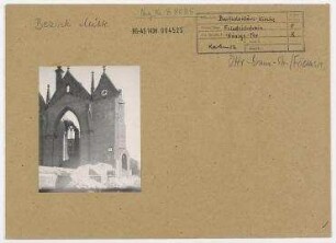 Bartholomäuskirche im Wiederaufbau. Berlin, Friedrichshain, Königs-Tor, Otto-Braun-Straße/Friedenstraße