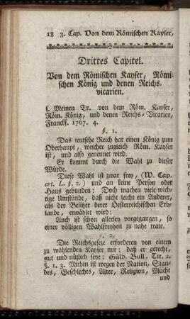 Drittes Capitel. Von dem Römischen Kayser, Römischen König und dene Reichsvicarien.