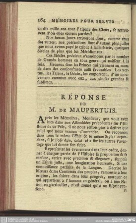 Réponse De M. De Maupertuis
