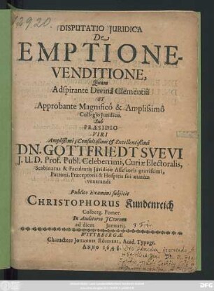 Disputatio Iuridica De Emptione-Venditione