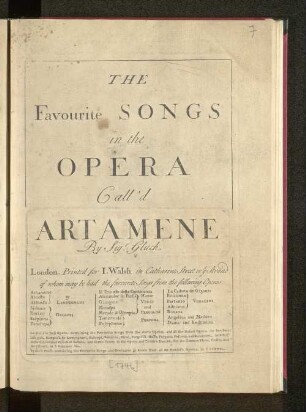 The favourite songs in the opera call'd Artamene