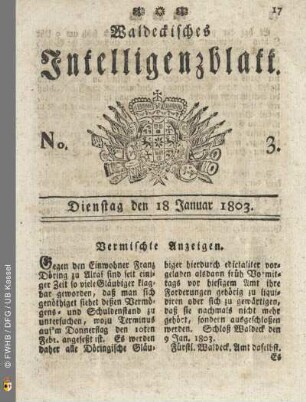 No. 3. Dienstag den 18 Januar 1803