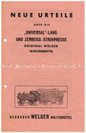 Kundengutachten über Lang- und Zerreißstrohpresse der Firma Welger