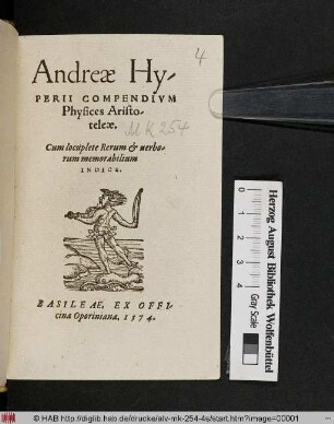 Andreæ Hyperii Compendivm Physices Aristoteleæ. Cum locuplete Rerum [et] uerborum memorabilium Indice.