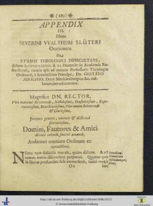 III. Severini Waltheri Slüteri Oratio de Studii Theologici Difficultate ...